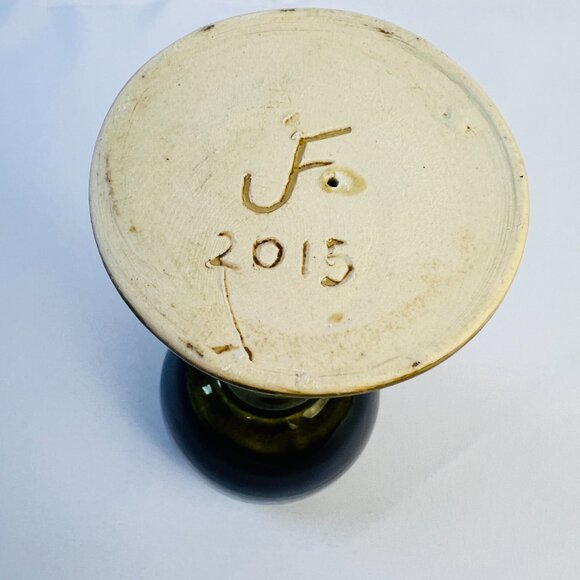 Handcrafted Pottery Cobalt Blue & Brown Glazed Stem Goblet Two-Tone Stoneware - Picture 5 of 8